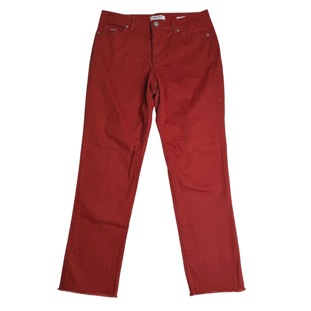 Nine West Gramercy Crop High Rise Raw Hem Red Denim Jeans Womens Sz 8